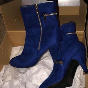 Royal blue faux suede booties